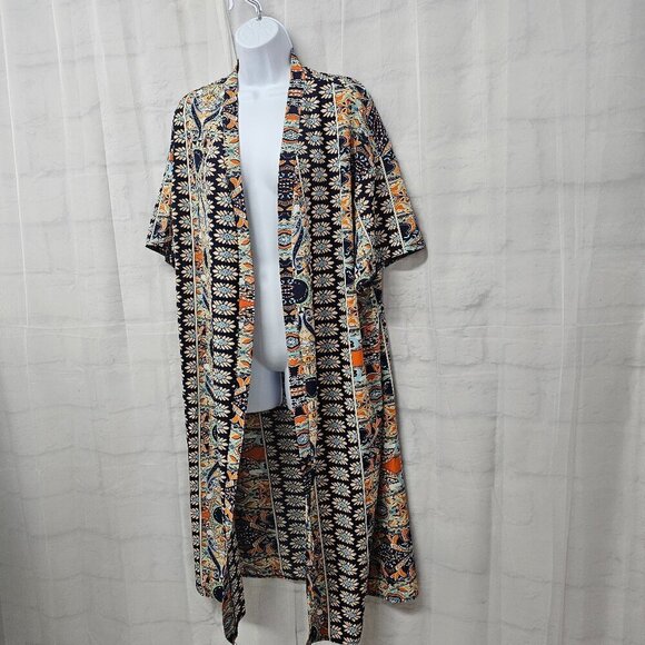 Kimono Blue Orange Boho Open Hippie Gypsy Festival Floral OSFA - Picture 6 of 10